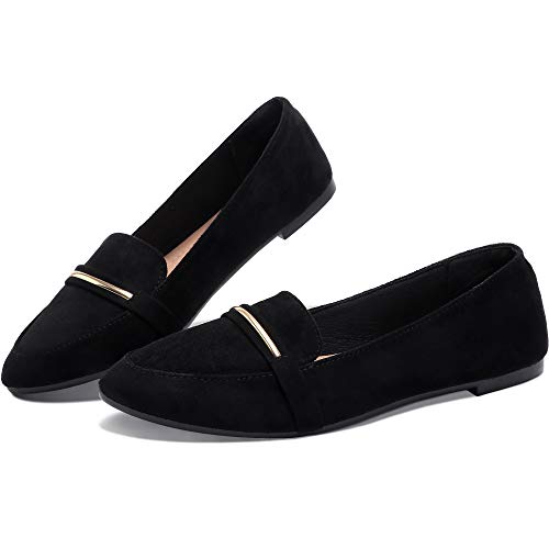 Women's Pointy Toe Loafer Flat Comfortable Faux Suede Work Shoes,Cute Penny Loafer Slip On Ballet Flat(Black US10)